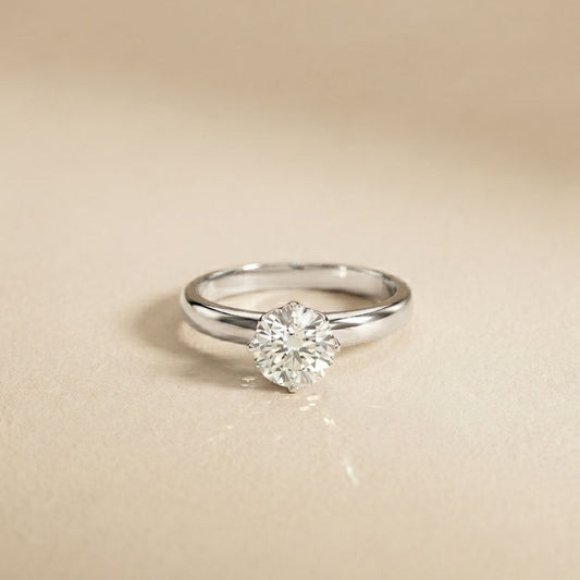 1 CT Round Ridge Lab Grown Diamond Engagement Ring