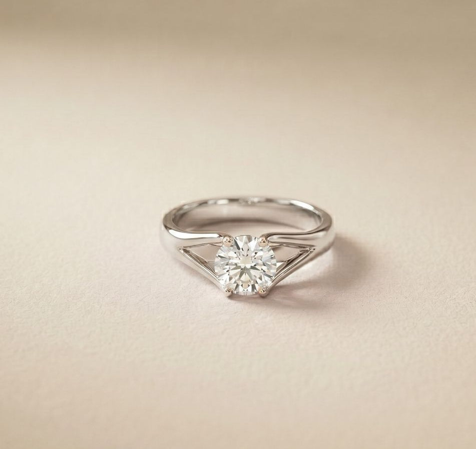 1 CT Round Cut Lab Grown Diamond Ivory Crown Ring White