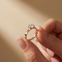 1 CT Round Lab Grown Diamond Faceted Edge Ring Rose Gold