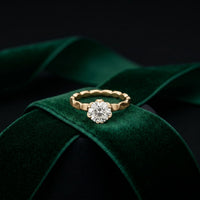 1 CT Round Lab Grown Diamond Faceted Edge Ring Gold