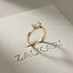 1 CT Round Lab Grown Diamond Faceted Edge Ring Gold