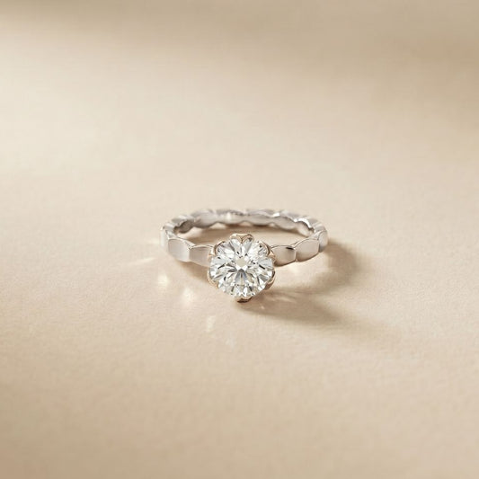 1 CT Round Lab Grown Diamond Faceted Edge Ring