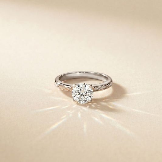 1 CT Round Lab Grown Diamond Celestial Carved Ring