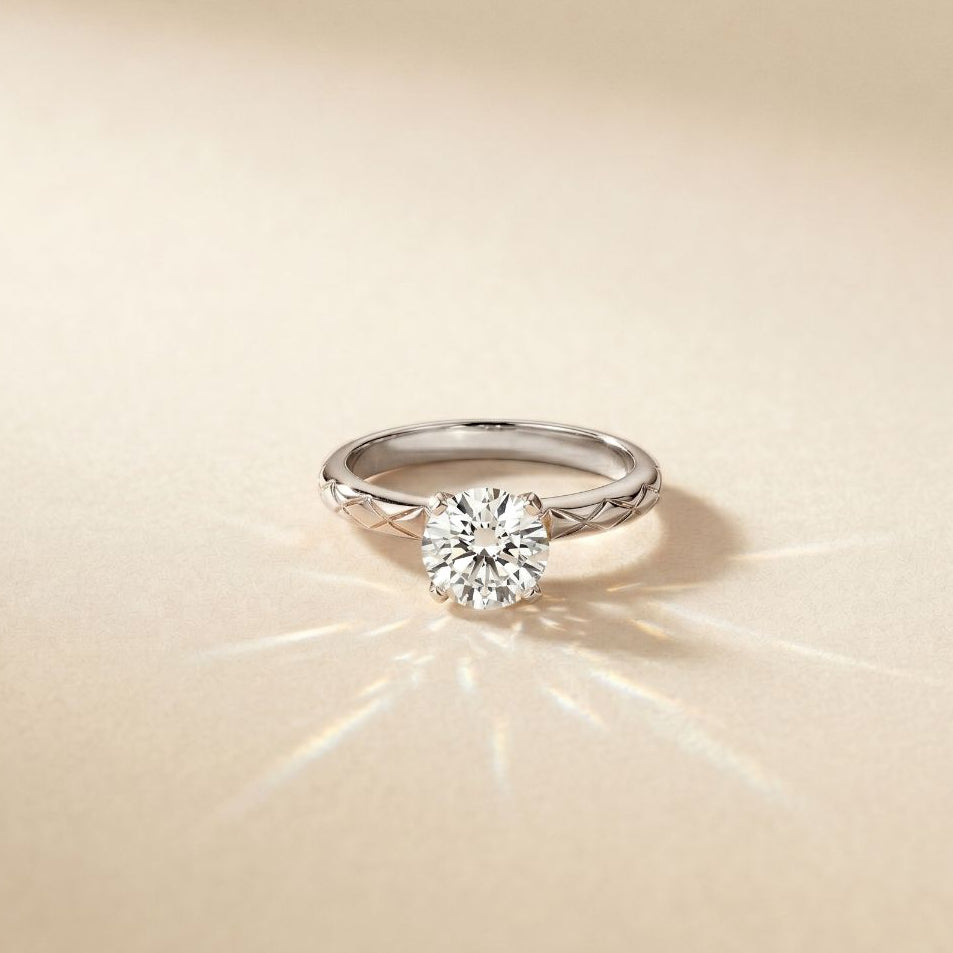 1 CT Round Lab Grown Diamond Celestial Carved Ring White