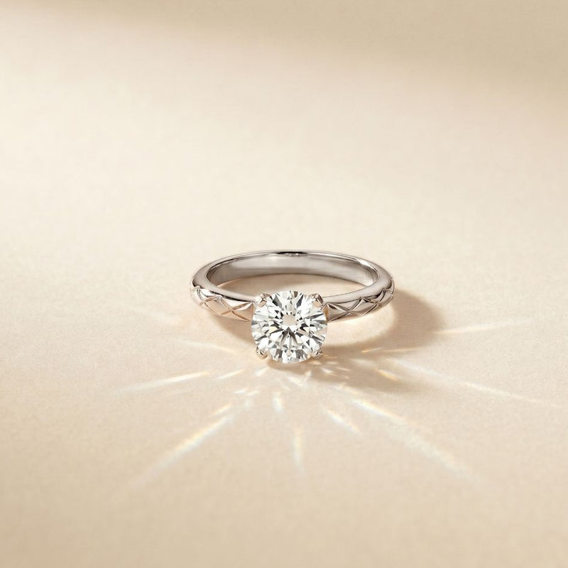 1 CT Round Lab Grown Diamond Celestial Carved Ring White