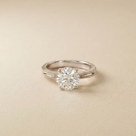 Diamond ring on a beige background