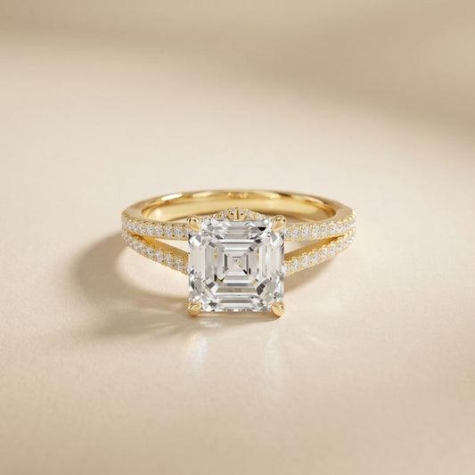 2.90CTW Asscher Lab Grown Diamond Double Row Split Shank Ring Gold
