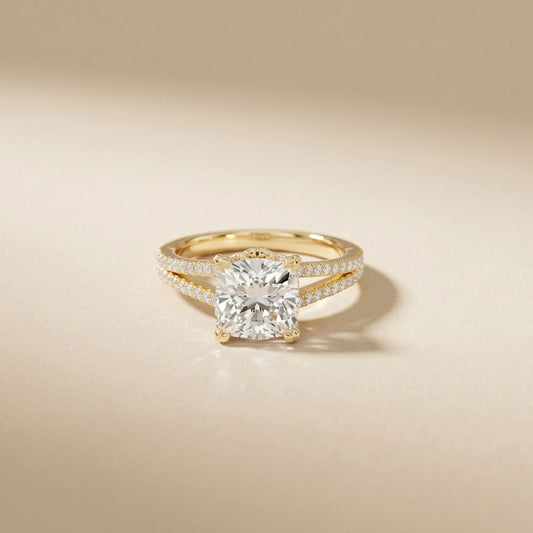2.90CTW Cushion Lab Grown Diamond Two Row Split Shank Ring