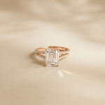 2.90 Ct Emerald Cut Split Shank Pavé Lab Grown Diamond Ring Rose Gold