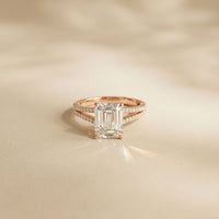 2.90 Ct Emerald Cut Split Shank Pavé Lab Grown Diamond Ring Rose Gold