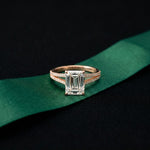 2.90 Ct Emerald Cut Split Shank Pavé Lab Grown Diamond Ring Rose Gold