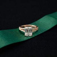 2.90 Ct Emerald Cut Split Shank Pavé Lab Grown Diamond Ring Rose Gold