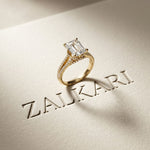 2.90 Ct Emerald Cut Split Shank Pavé Lab Grown Diamond Ring Gold