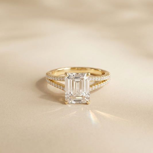2.90CTW Emerald Lab Grown Diamond Golden Split Shank Ring
