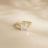 2.90 Ct Emerald Cut Split Shank Pavé Lab Grown Diamond Ring Gold