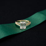 2.90 Ct Emerald Cut Split Shank Pavé Lab Grown Diamond Ring Gold