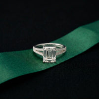 2.90 Ct Emerald Cut Split Shank Pavé Lab Grown Diamond Ring White Gold