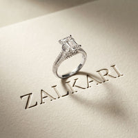 2.90 Ct Emerald Cut Split Shank Pavé Lab Grown Diamond Ring White Gold