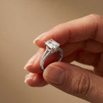 2.90 Ct Emerald Cut Split Shank Pavé Lab Grown Diamond Ring White Gold