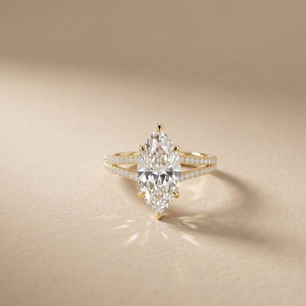 2.90CTW Marquise Lab Grown Diamond Grace Split Shank Ring Gold