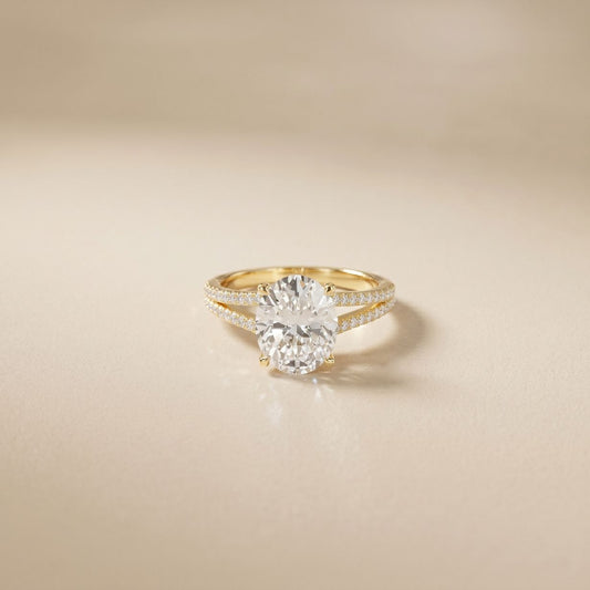 2.90CTW Oval Lab Grown Diamond Twin Shank Ring Gold