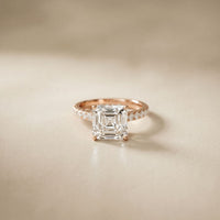 3.70CTW Asscher Cut Lab Grown Diamond Luxe Pavé Engagement Ring Rose Gold