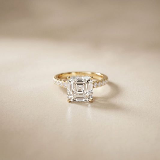3.70CTW Asscher Cut Lab Grown Diamond Luxe Pavé Engagement Ring