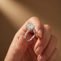 3.70CTW Asscher Cut Lab Grown Diamond Luxe Pavé Engagement Ring White