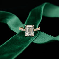 3.70 CTW Emerald Cut Lab Grown Diamond Luxe Pave Engagement Ring Rose Gold