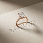 3.70 CTW Emerald Cut Lab Grown Diamond Luxe Pave Engagement Ring Rose Gold