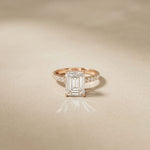 3.70 CTW Emerald Cut Lab Grown Diamond Luxe Pave Engagement Ring Rose Gold