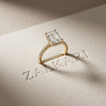 3.70 CTW Emerald Cut Lab Grown Diamond Luxe Pave Engagement Ring Gold