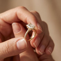 3.70 CTW Emerald Cut Lab Grown Diamond Luxe Pave Engagement Ring Gold