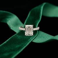 3.70 CTW Emerald Cut Lab Grown Diamond Luxe Pave Engagement Ring White
