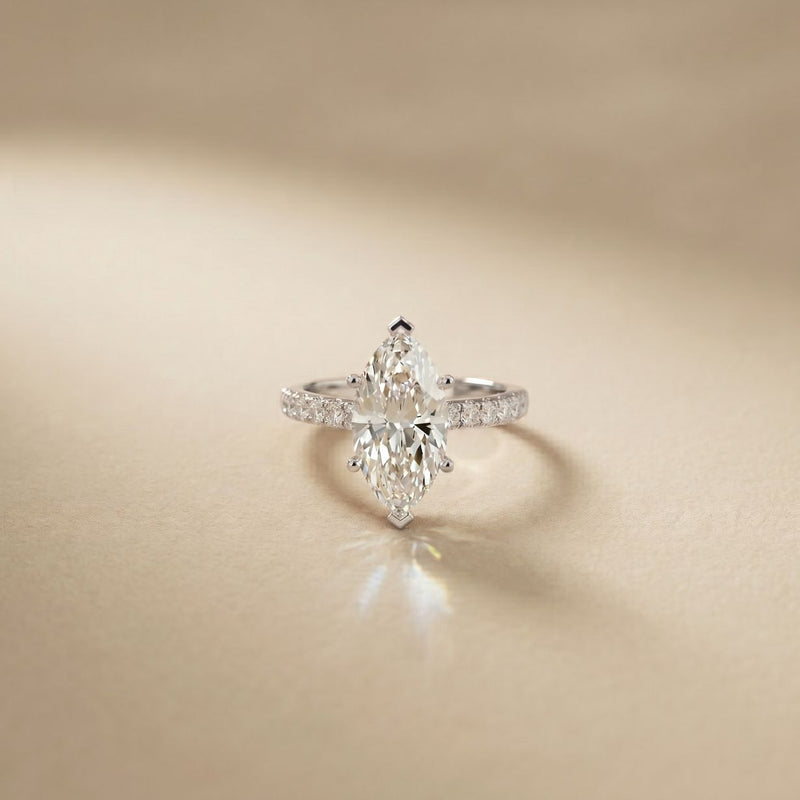 3.20 CTW Marquise Lab Grown Diamond Starlume Pave Ring White