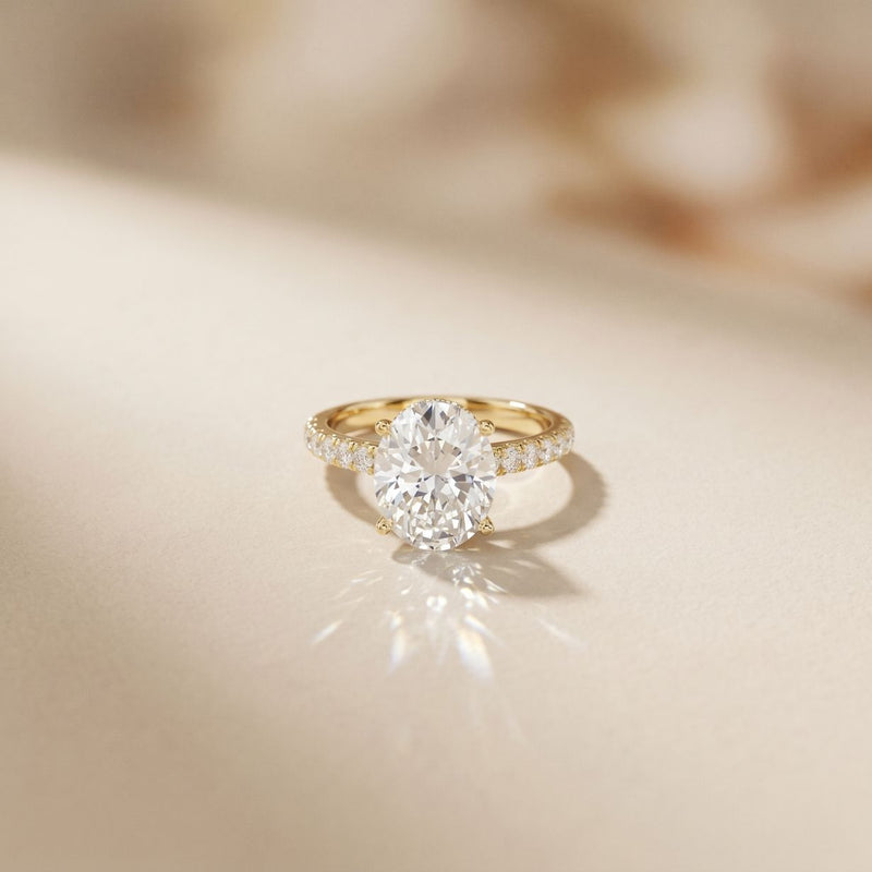 3.15 CTW Oval Lab Grown Diamond Radiant Pave Engagement Ring Gold