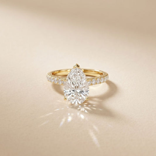 3.20 CTW Pear Lab Grown Diamond Luminar Pave Ring Gold