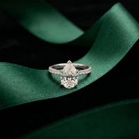 3.20 CTW Pear Lab Grown Diamond Luminar Pave Ring White