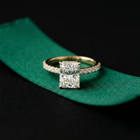 3.15CTW Radiant Cut Lab Grown Diamond Velvet Pave Engagement Ring Gold