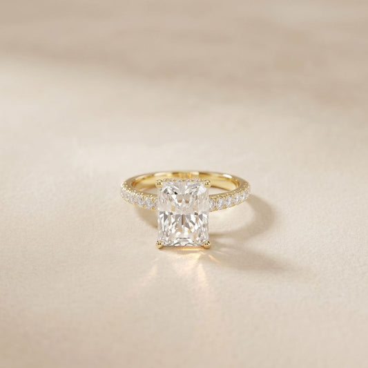 3.15CTW Radiant Cut Lab Grown Diamond Velvet Pave Engagement Ring