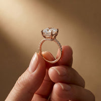 4.60CTW Asscher Cut Lab Grown Diamond Soleil PavE Engagement Ring Rose Gold