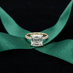4.60CTW Asscher Cut Lab Grown Diamond Soleil PavE Engagement Ring Gold