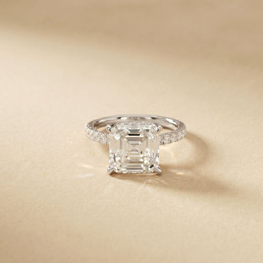 4.60CTW Asscher Cut Lab Grown Diamond Soleil PavE Engagement Ring