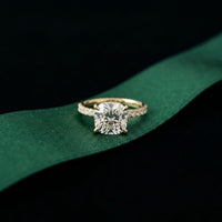 4.60CTW Cushion Lab Grown Diamond Aureline Pave Ring Gold