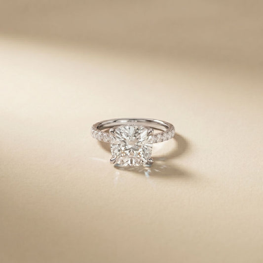 4.60CTW Cushion Lab Grown Diamond Aureline Pave Ring