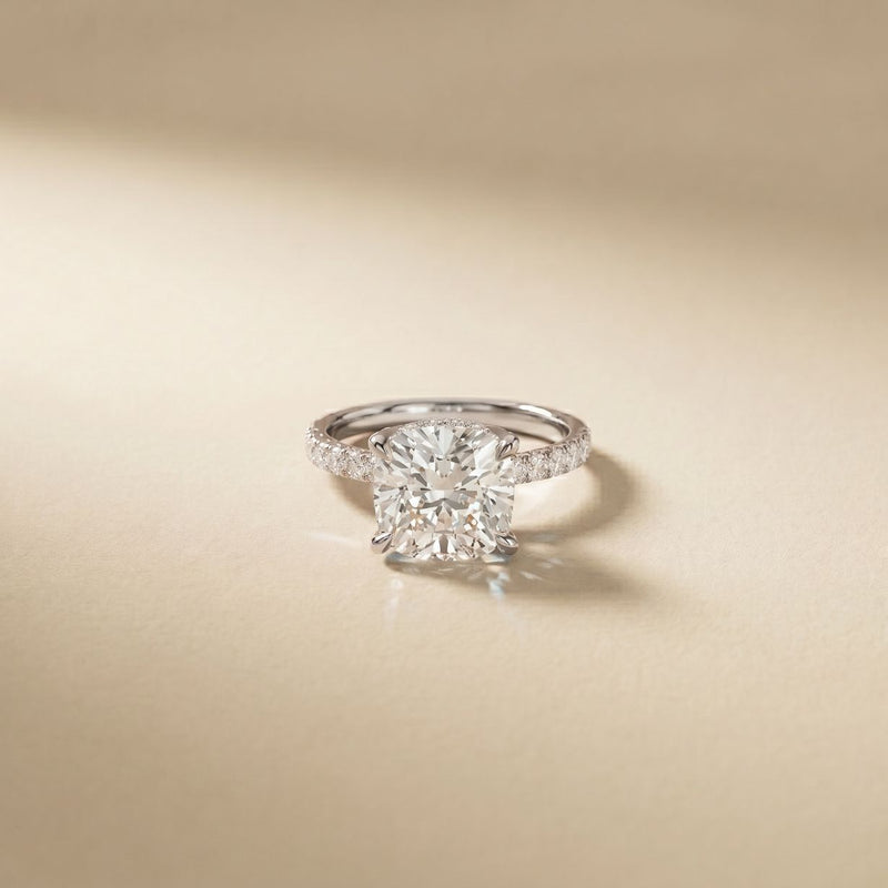 4.60CTW Cushion Lab Grown Diamond Aureline Pave Ring White