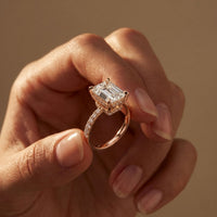 4.60CTW Emerald Lab Grown Diamond Velmora Pave Ring Rose Gold