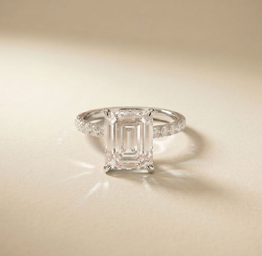 4.60CTW Emerald Lab Grown Diamond Velmora Pave Ring White