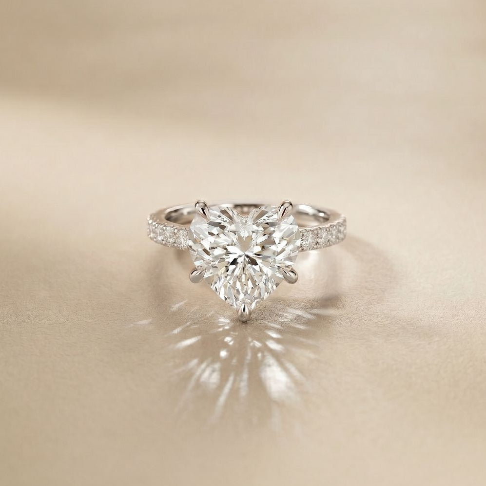 4.50CTW Heart Cut Lab Grown Diamond Rosavelle Pave Ring White