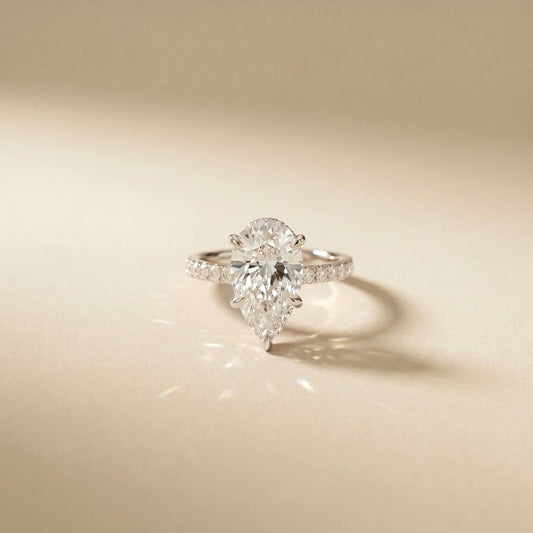 4.60CTW Pear Cut Lab Grown Diamond Veloura 18Kt Gold Ring